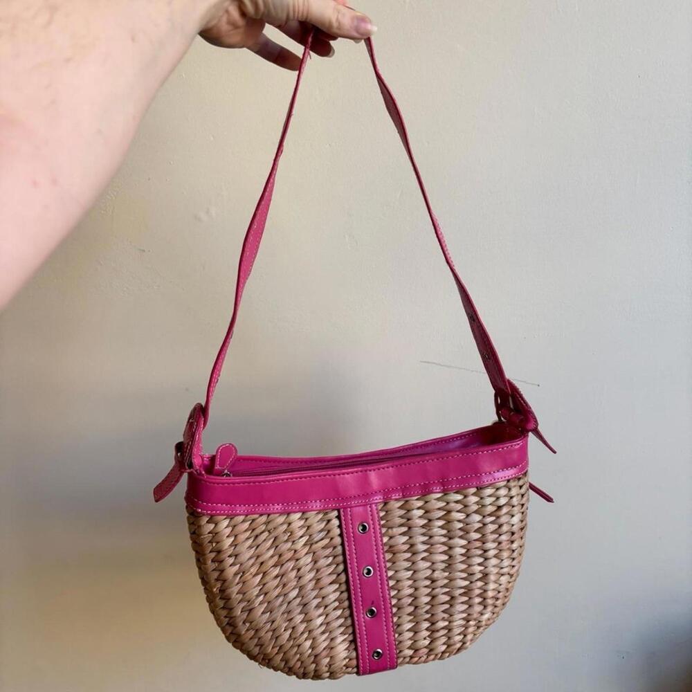 Adorable Maggie B straw bag with a pink leather
